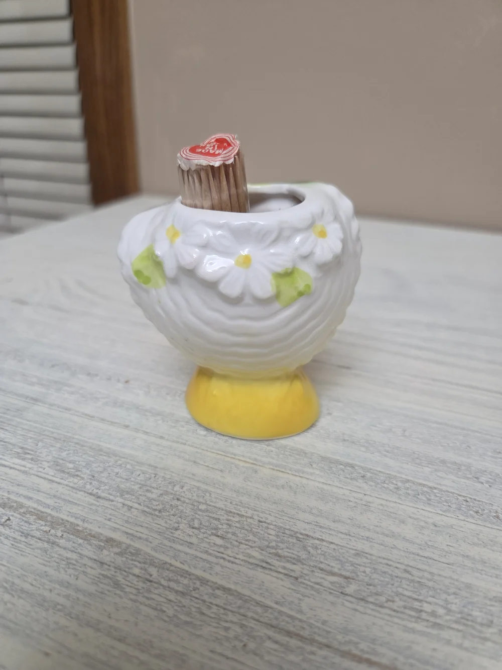 Enesco Yellow and Pink Ceramic Kitty Toothpick Holder
